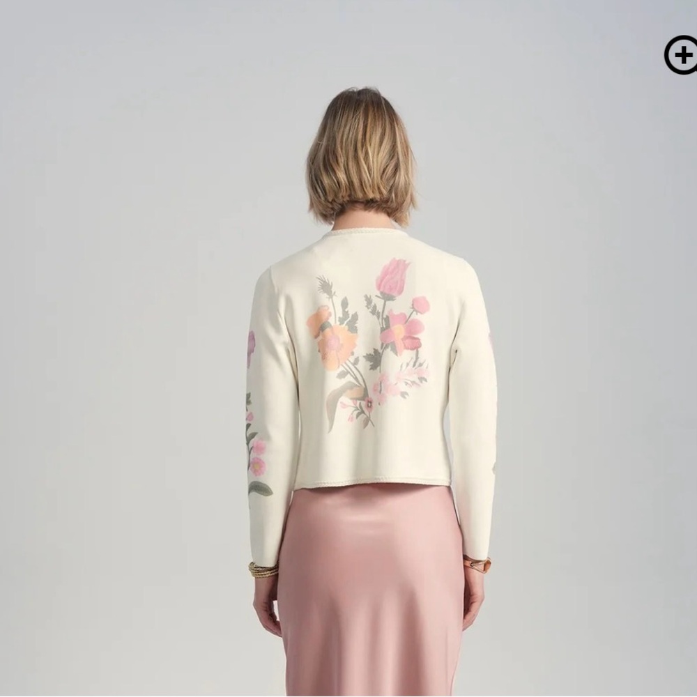 Aleeza Paris XL Glanville Floral Ivory Cardigan with Pink Blooms - Picture 4 of 4